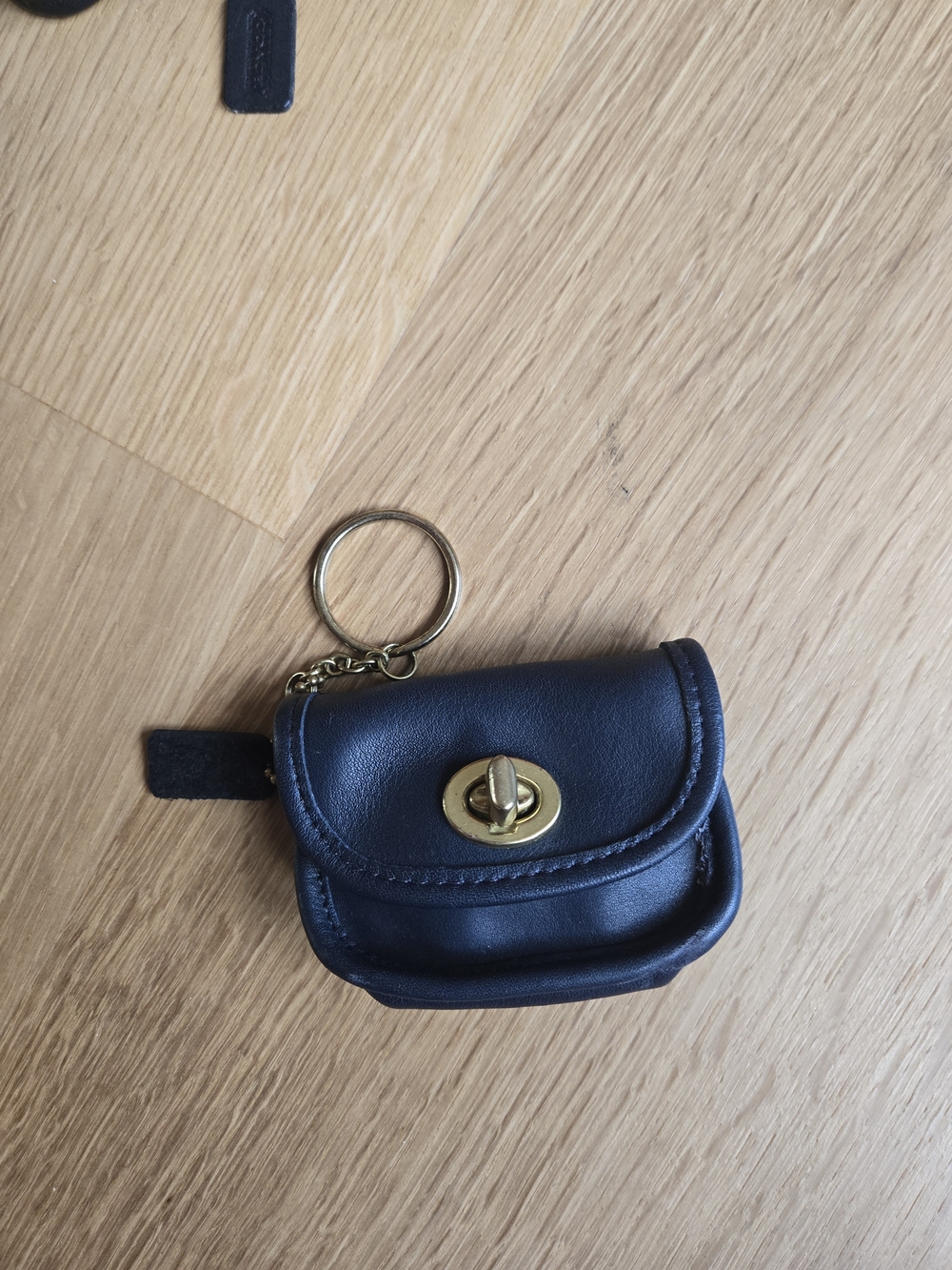 Coach Black Leather Mini Key Pouch with Gold Turn-Lock